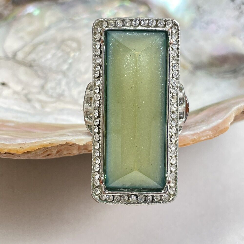 Ashley Stewart Lemelle Glam Ring Women's Adj Size Clear Rhinestones Olive Tone